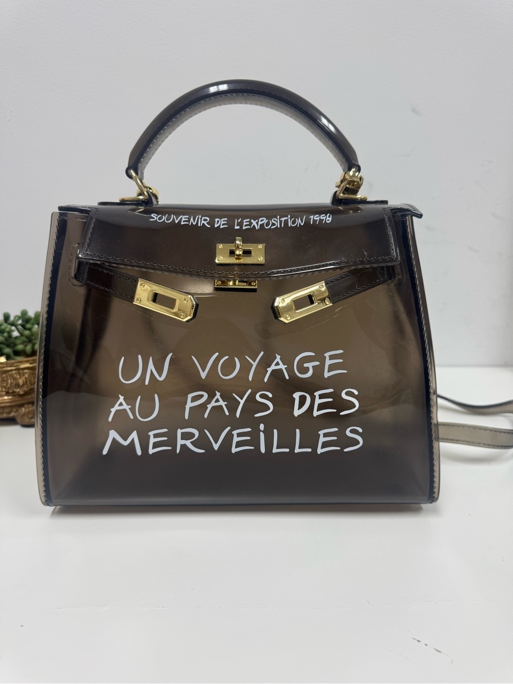 Un Voyage Au Pays Des Merveilles Smoke Clear PVC Kelly Crossbody Bag
